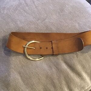 Hayden-Michael Caramel Brown Leather Belt with Gold-Tone Buckle